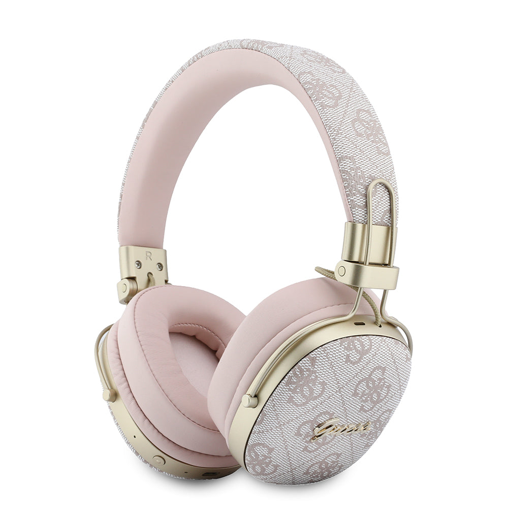 Guess ENC Teknolojili PU 4G Desenli Script Logolu Kulak Üstü Bluetooth Kulaklık v5.4 Pembe