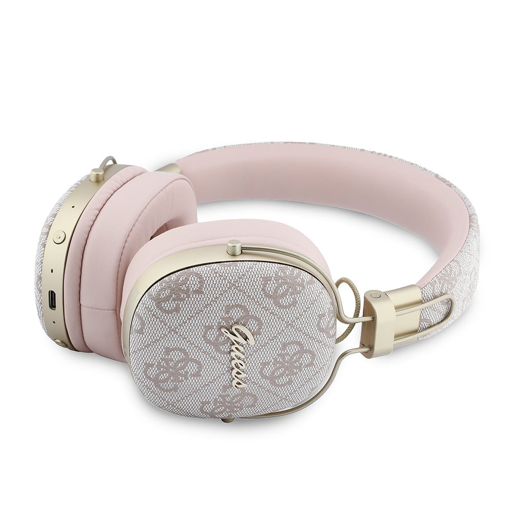Guess ENC Teknolojili PU 4G Desenli Script Logolu Kulak Üstü Bluetooth Kulaklık v5.4 Pembe