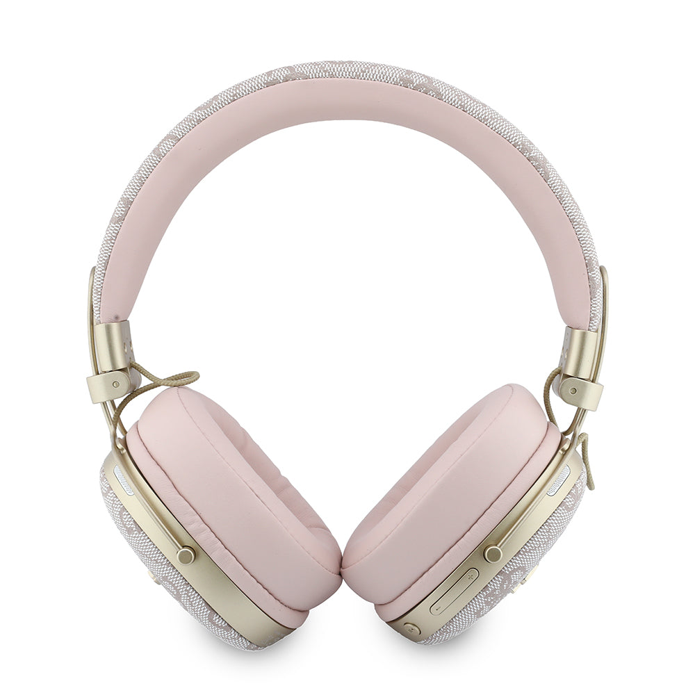 Guess ENC Teknolojili PU 4G Desenli Script Logolu Kulak Üstü Bluetooth Kulaklık v5.4 Pembe
