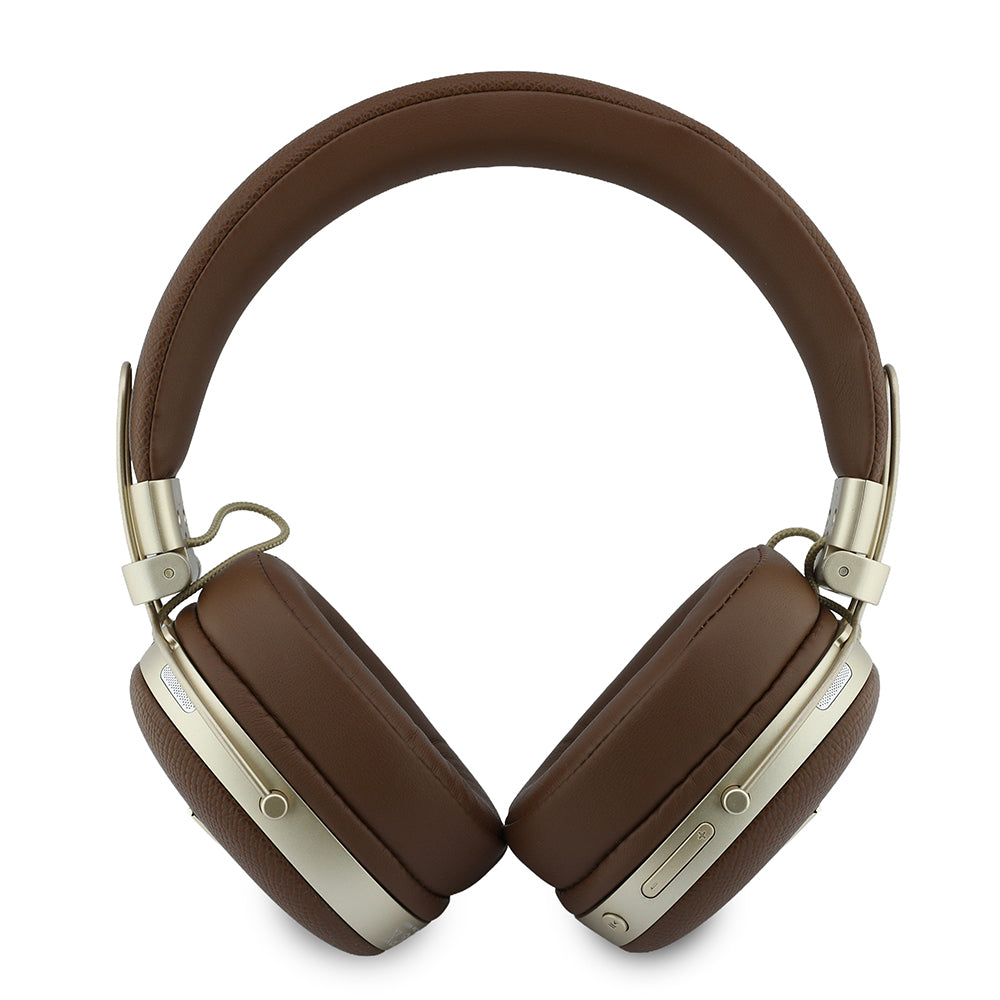 Guess ENC Teknolojili PU Üçgen Metal Logolu Kulak Üstü Bluetooth Kulaklık v5.4 Kahverengi