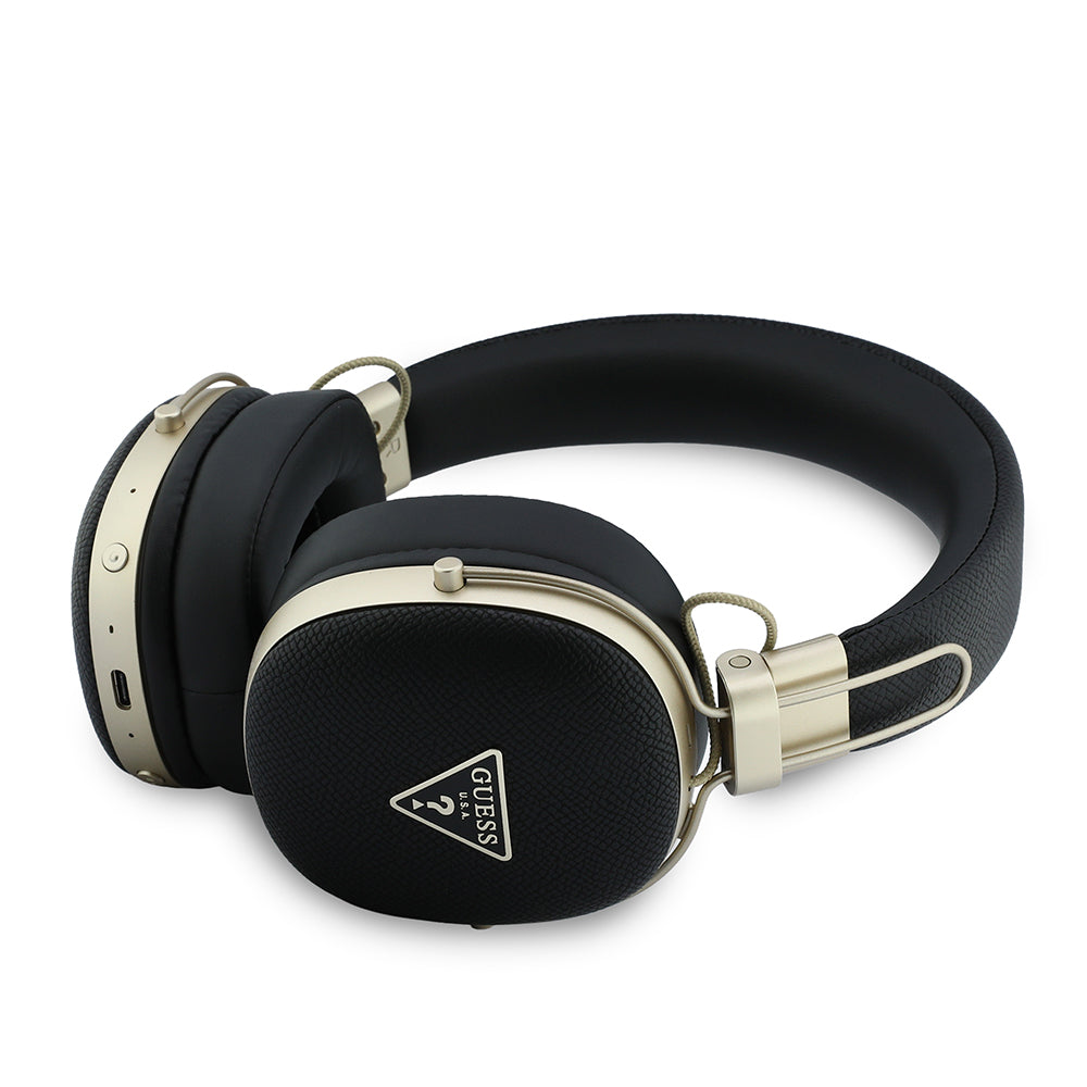 Guess ENC Teknolojili PU Üçgen Metal Logolu Kulak Üstü Bluetooth Kulaklık v5.4 Siyah
