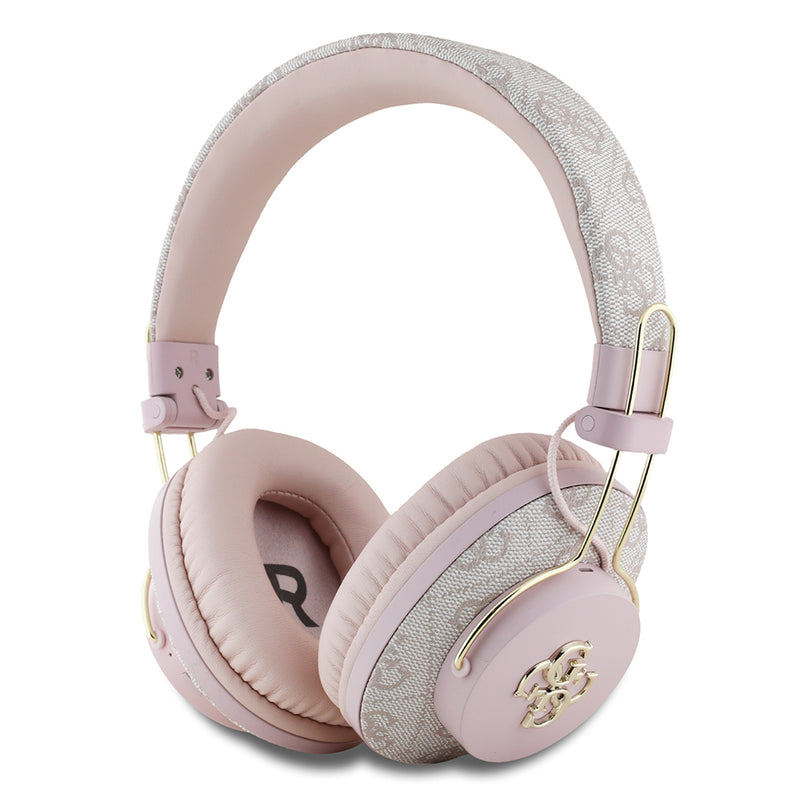 Guess Kulak Üstü Bluetooth Kulaklık PU 4G Desenli Büyük Metal Logolu Tasarım Pembe
