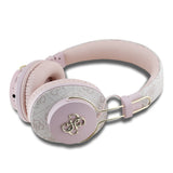 Guess Kulak Üstü Bluetooth Kulaklık PU 4G Desenli Büyük Metal Logolu Tasarım Pembe