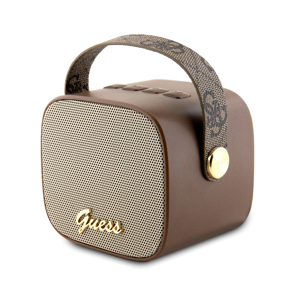 Guess Bluetooth Speaker Hoparlör Askılı PU Deri Yazı Logolu 5W Kahverengi