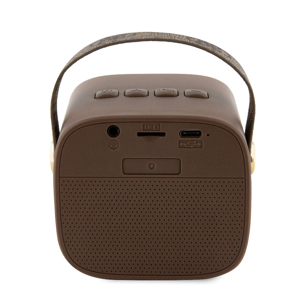Guess Bluetooth Speaker Hoparlör Askılı PU Deri Yazı Logolu 5W Kahverengi