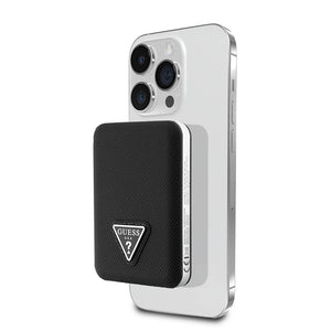 Guess Dijital Led Göstergeli Magsafe kablosuz PU Deri Powerbank 5000mAh 15W Siyah