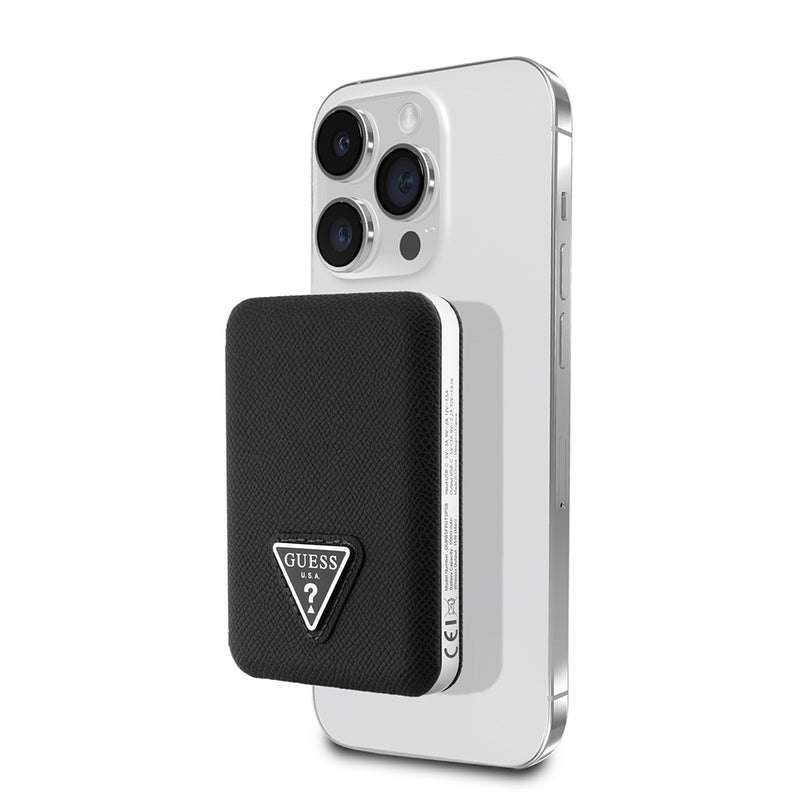 Guess Dijital Led Göstergeli Magsafe kablosuz PU Deri Powerbank 5000mAh 15W Siyah