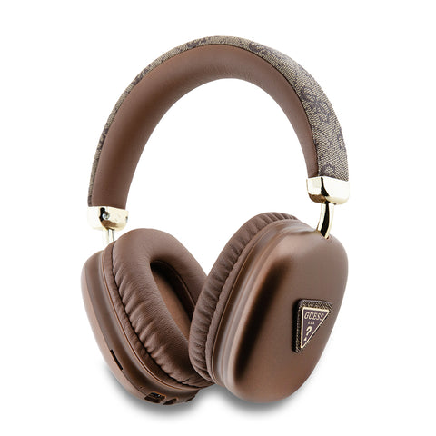 Guess Kulak Üstü Bluetooth Kulaklık PU 4G Desenli Üçgen Logolu Kahverengi