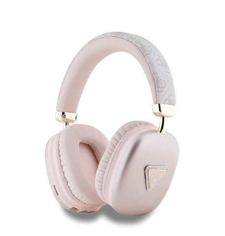 Guess Kulak Üstü Bluetooth Kulaklık PU 4G Desenli Üçgen Logolu Pembe