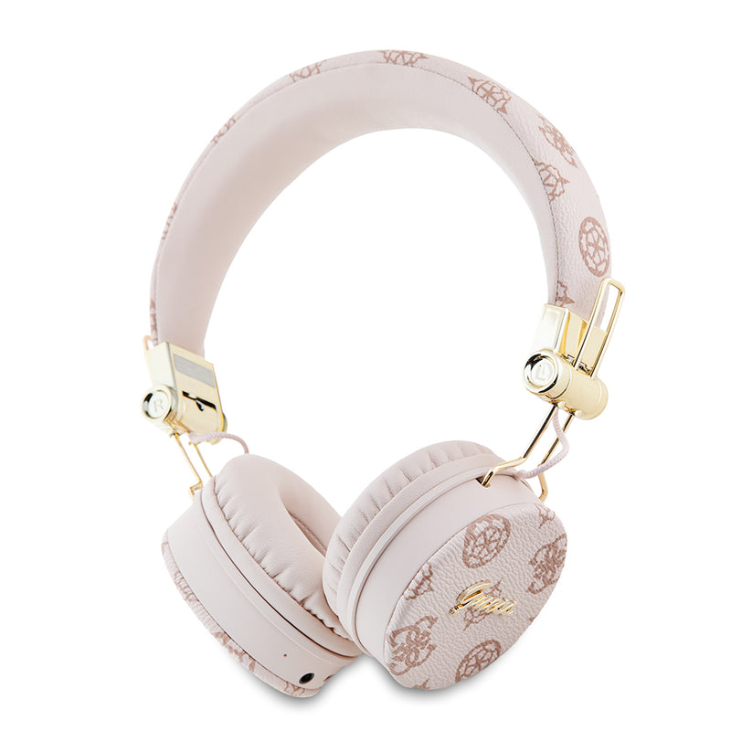 Guess Kulak Üstü Bluetooth Kulaklık PU Desenli Metal El Yazısı Logolu Pembe