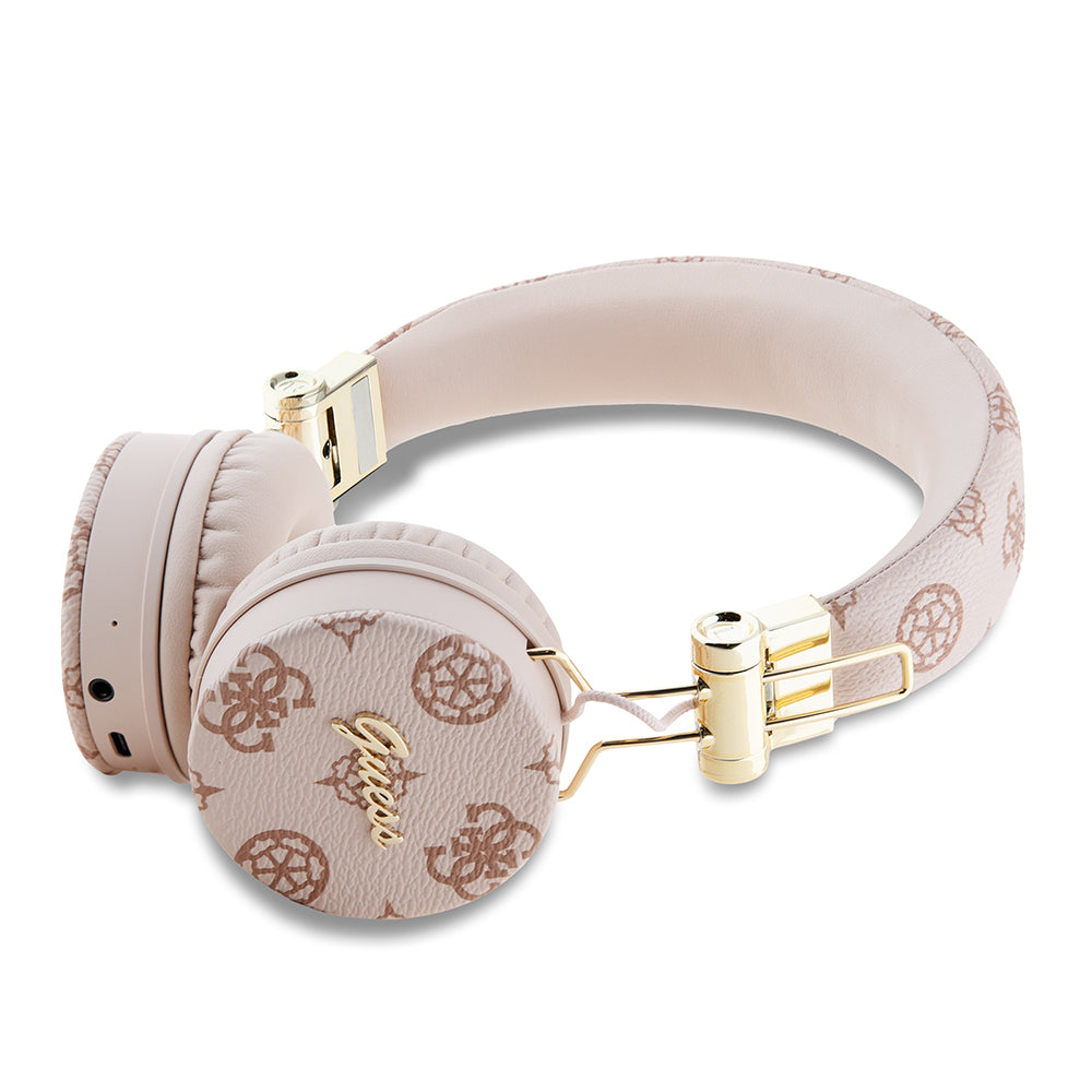 Guess Kulak Üstü Bluetooth Kulaklık PU Desenli Metal El Yazısı Logolu Pembe