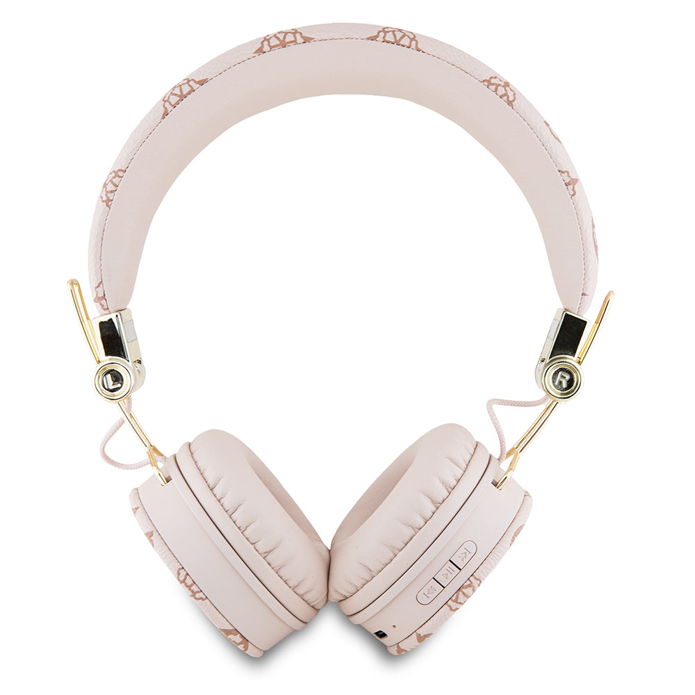 Guess Kulak Üstü Bluetooth Kulaklık PU Desenli Metal El Yazısı Logolu Pembe