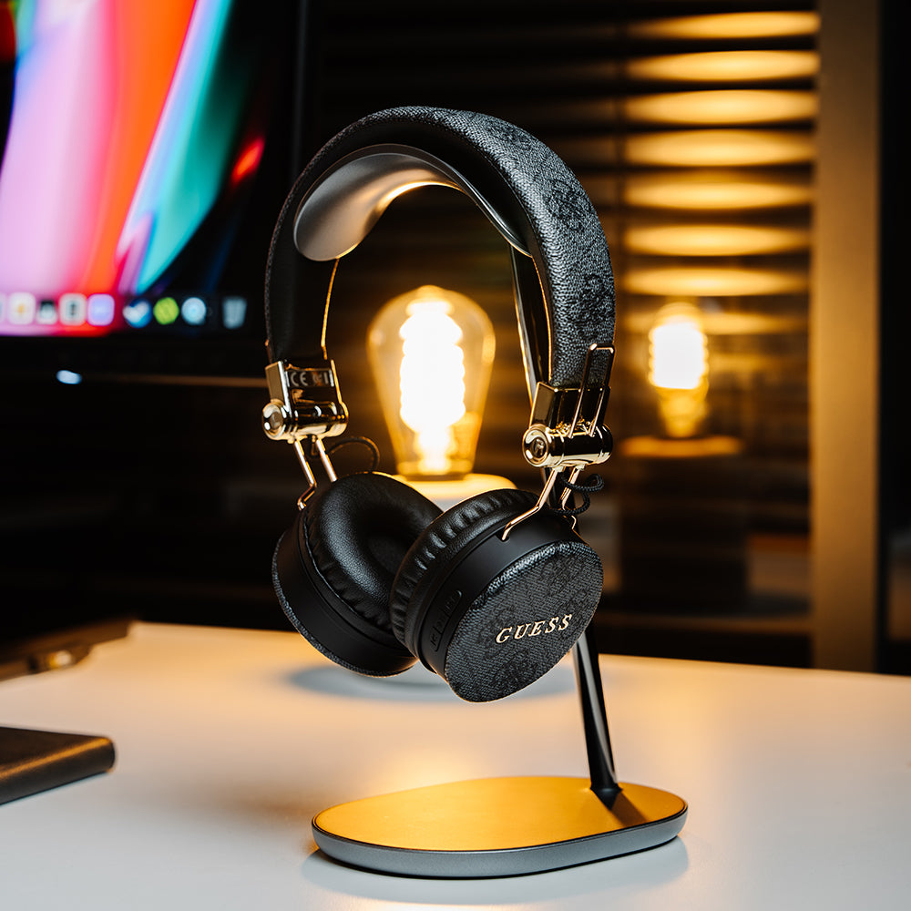 Guess Kulak Üstü Bluetooth Kulaklık 4G Metal Logolu PU Deri Tasarım Siyah