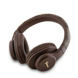 Guess Tone On Tone Kulak Üstü Bluetooth Kulaklık PU 4G Desenli Metal Yazı Logolu Kahverengi
