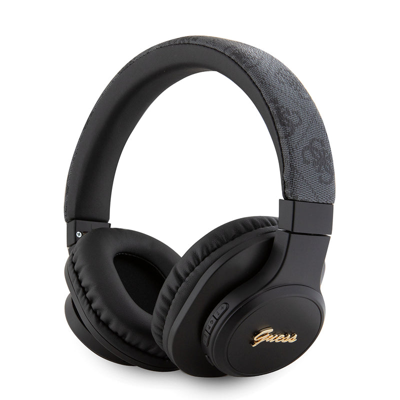 Guess Tone On Tone Kulak Üstü Bluetooth Kulaklık PU 4G Desenli Metal Yazı Logolu Siyah