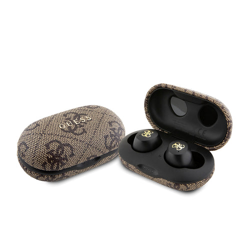 Guess TWS Kulak İçi Bluetooth Kulaklık Klasik Metal Yazı Logolu Kahverengi