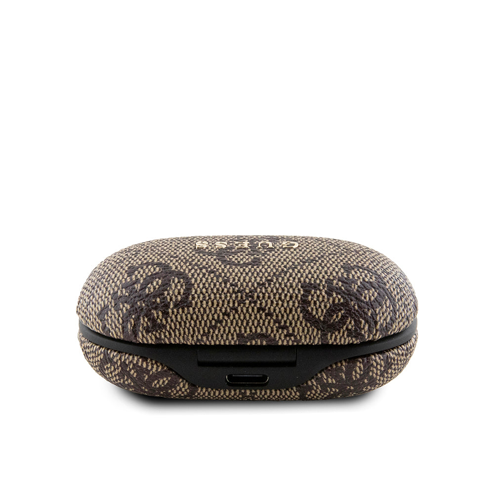 Guess TWS Kulak İçi Bluetooth Kulaklık Klasik Metal Yazı Logolu Kahverengi