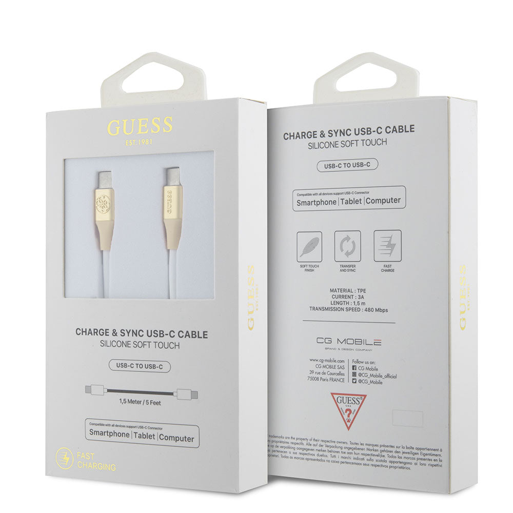 Guess Type-C to Type-C PD Şarj Kablosu Aydınlatmalı Kablo Ucu Hızlı Şarj Özellikli 3A 1.5m Gold