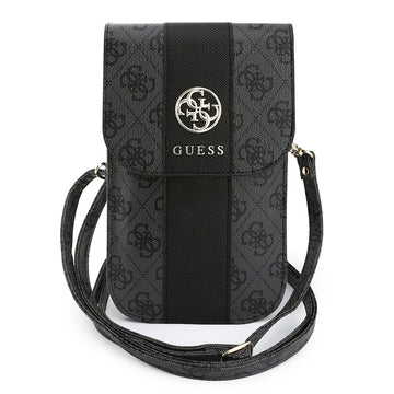 Guess Omuz Askılı Kadın Çanta 4G Desenli Büyük Logolu Kartlıklı ve Mıknatıs Kapaklı Siyah