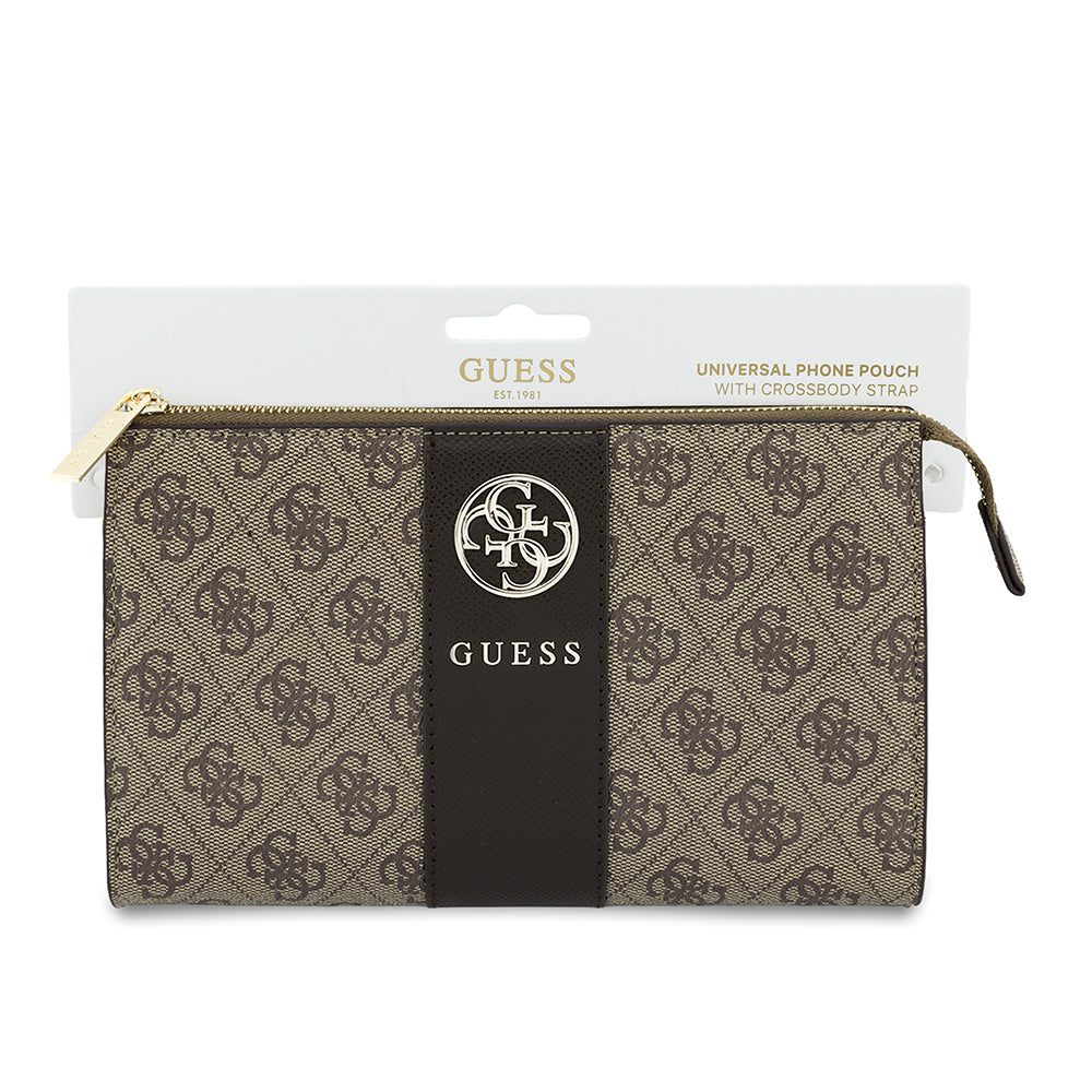 Guess Omuz ve El Askılı Kadın Çanta 4G Desenli Büyük Metal Logo ve Şeritli Kahverengi