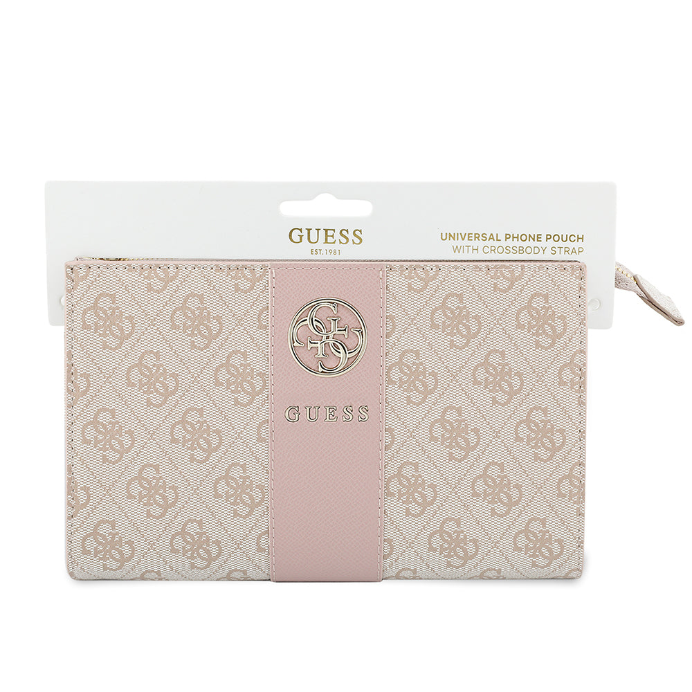 Guess Omuz ve El Askılı Kadın Çanta 4G Desenli Büyük Metal Logo ve Şeritli Pembe