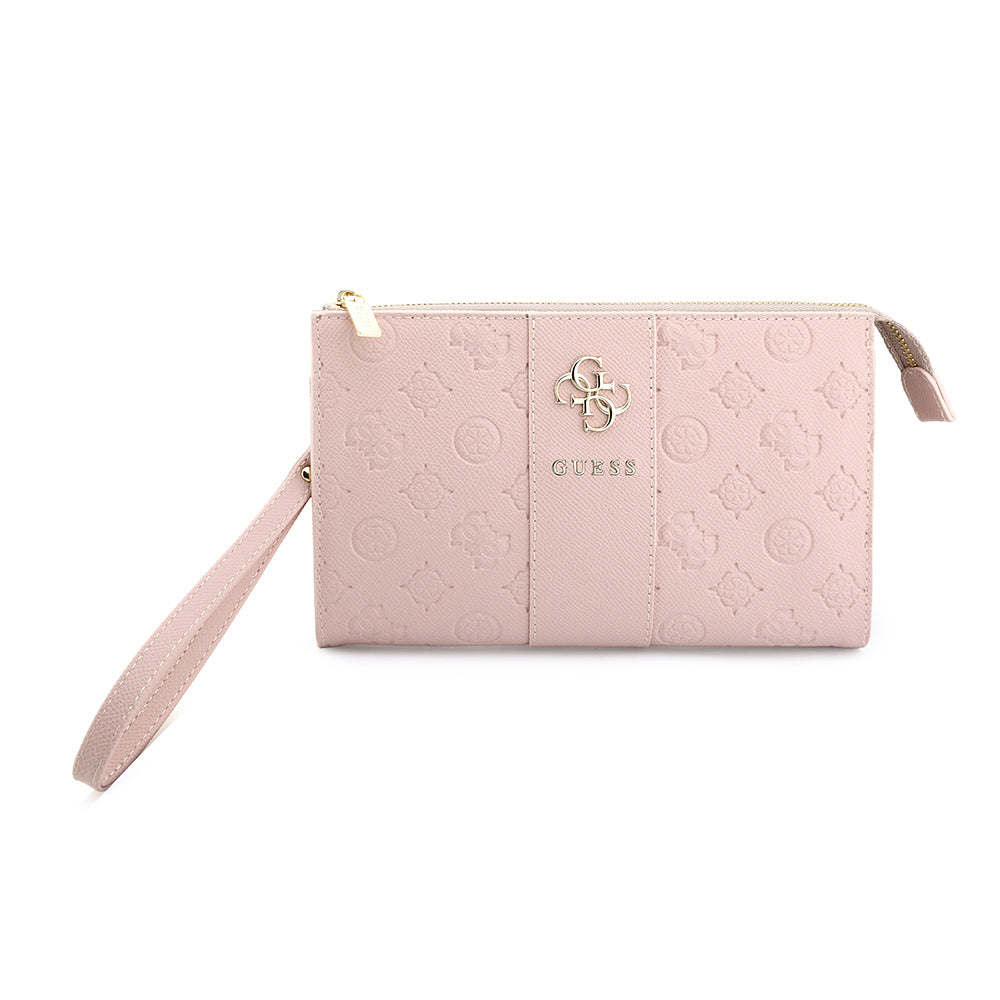 Guess Omuz ve El Askılı Kadın Çanta Peony 4G Desenli Şerit Detaylı Metal Yazı ve 4G Logolu Pembe