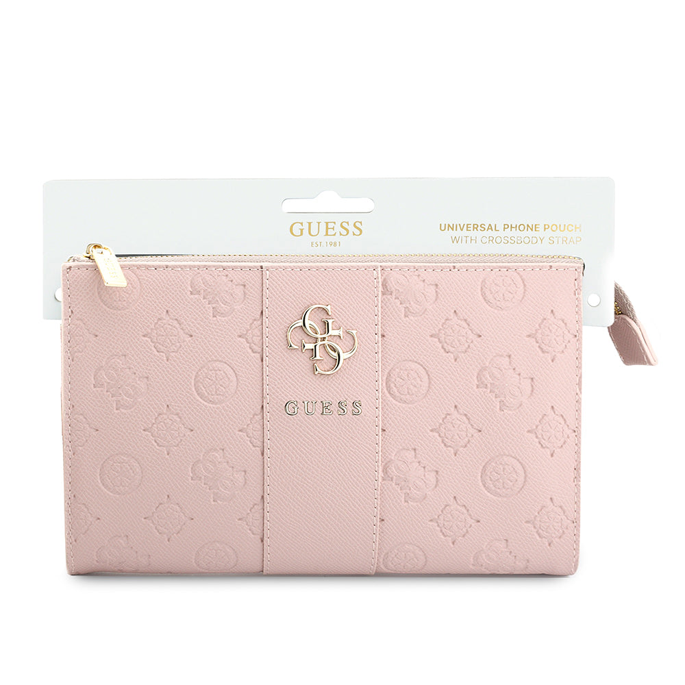 Guess Omuz ve El Askılı Kadın Çanta Peony 4G Desenli Şerit Detaylı Metal Yazı ve 4G Logolu Pembe