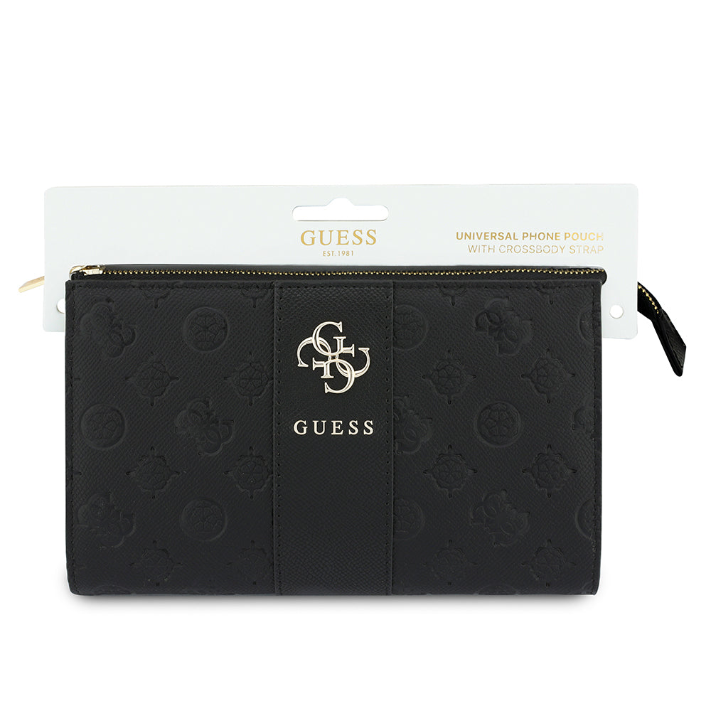 Guess Omuz ve El Askılı Kadın Çanta Peony 4G Desenli Şerit Detaylı Metal Yazı ve 4G Logolu Siyah