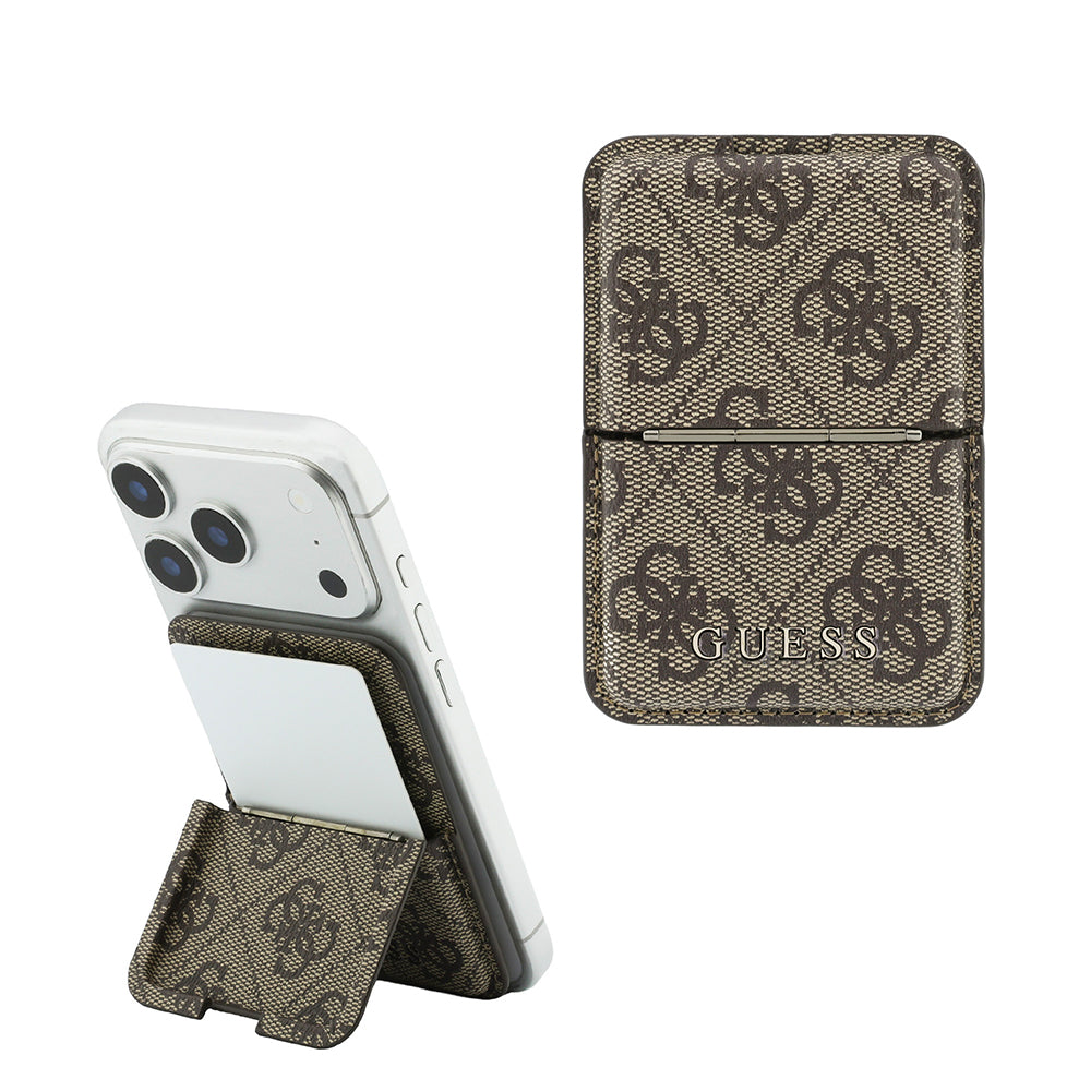 Guess PU Kartlık 4G Desenli Yazı Logolu Pop-up Manyetik Standlı Kahverengi
