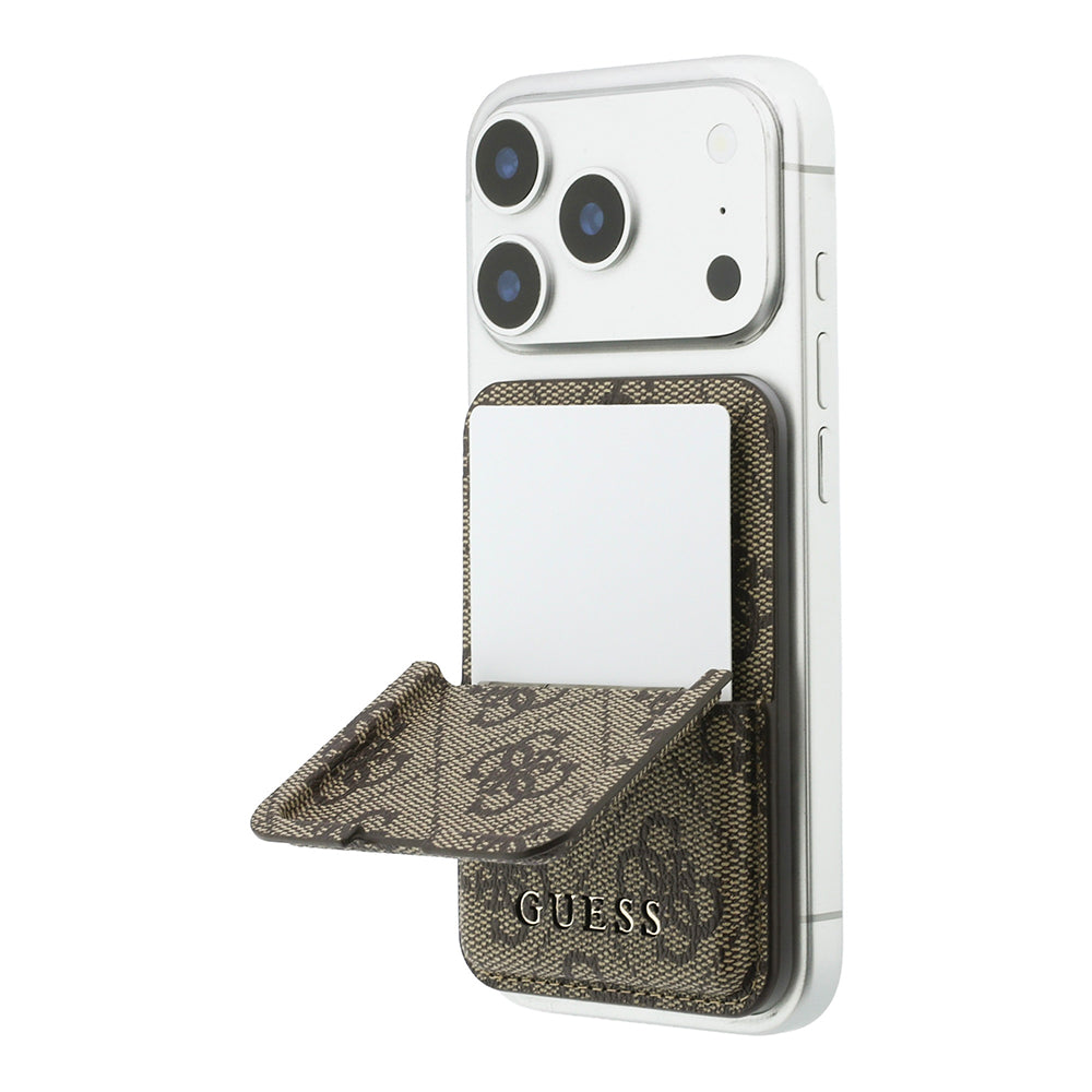 Guess PU Kartlık 4G Desenli Yazı Logolu Pop-up Manyetik Standlı Kahverengi