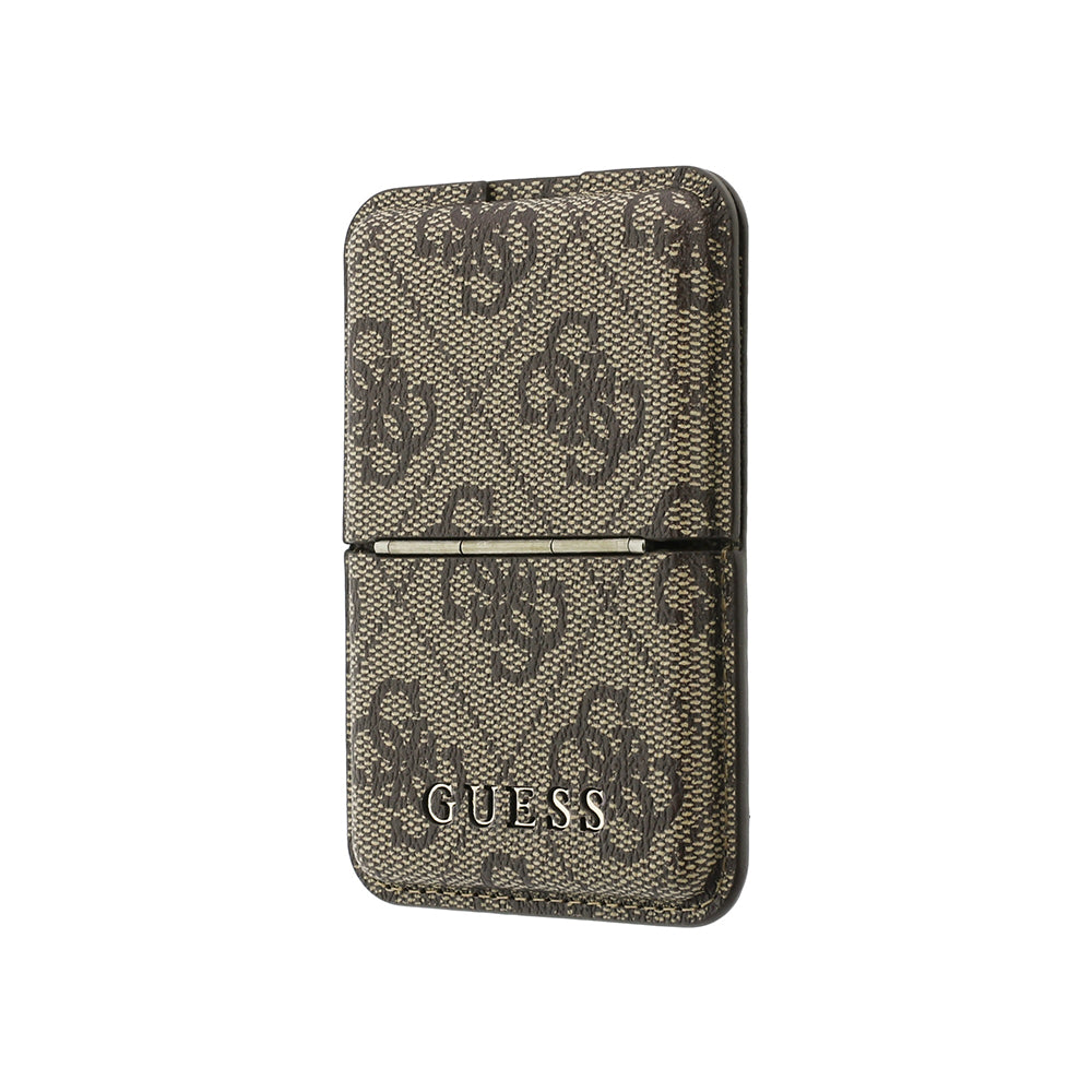 Guess PU Kartlık 4G Desenli Yazı Logolu Pop-up Manyetik Standlı Kahverengi