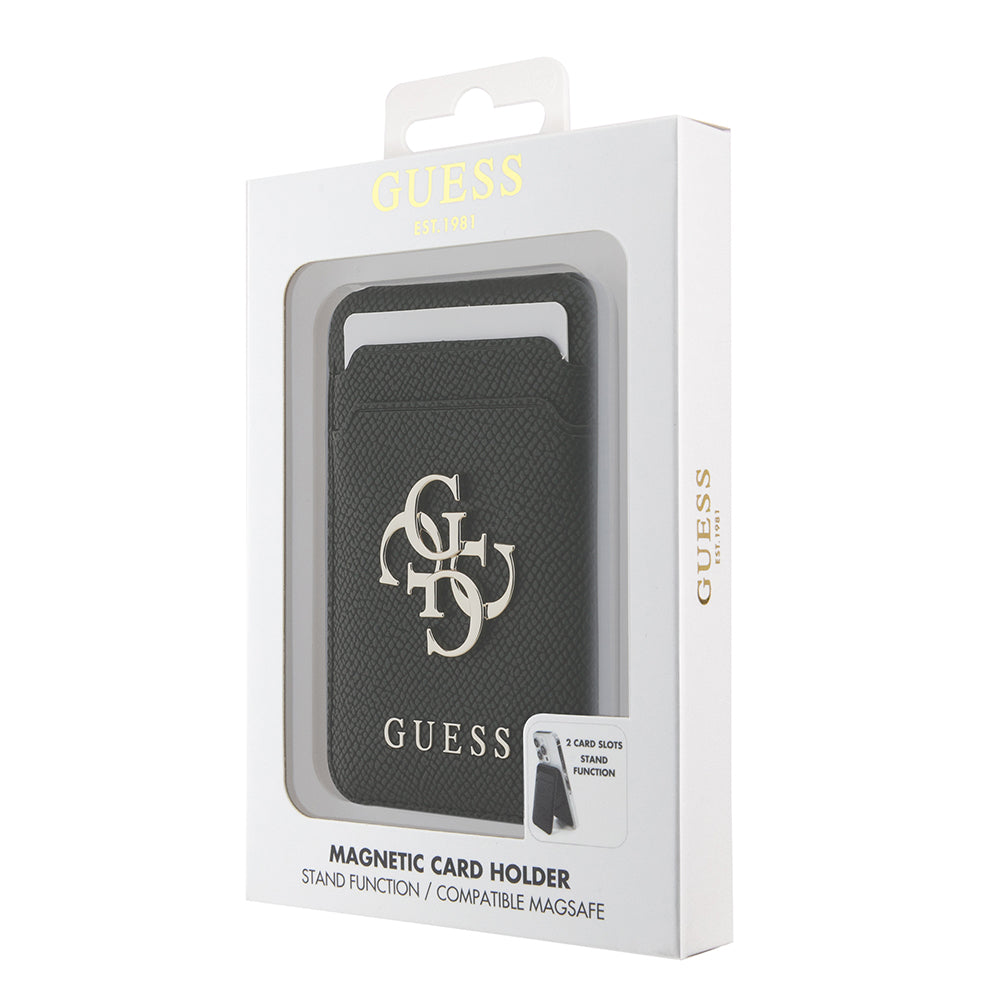 Guess Standlı Magnetik Kartlık Büyük Metal 4G ve Yazı Logolu Siyah
