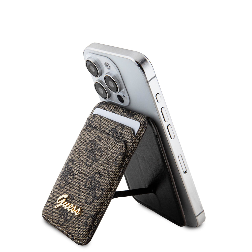 Guess Standlı Magnetik Kartlık 4G Desenli Metal Script Logolu Tasarım Kahverengi