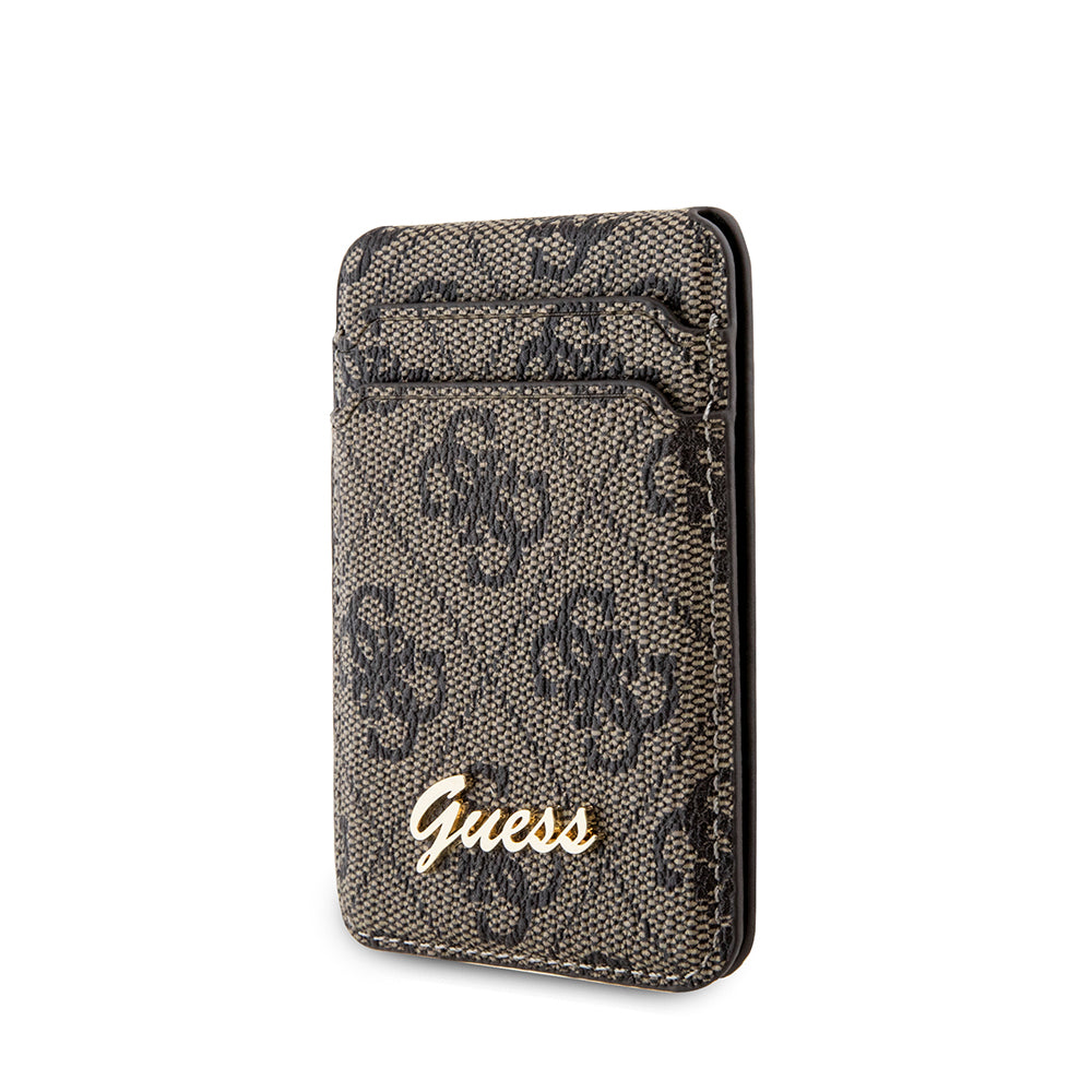 Guess Standlı Magnetik Kartlık 4G Desenli Metal Script Logolu Tasarım Kahverengi