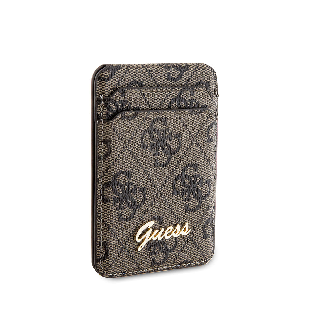 Guess Standlı Magnetik Kartlık 4G Desenli Metal Script Logolu Tasarım Kahverengi
