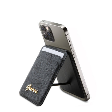 Guess Standlı Magnetik Kartlık 4G Desenli Metal Script Logolu Tasarım Siyah