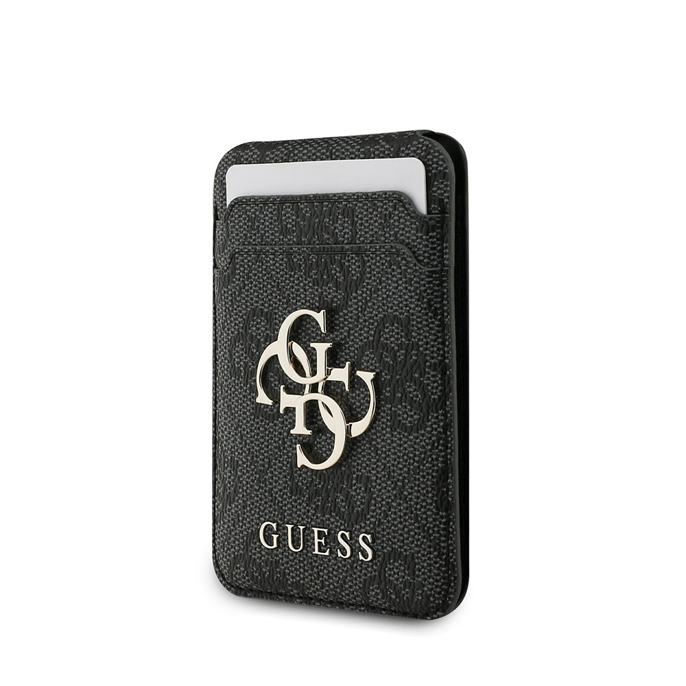 Guess Standlı Magnetik Kartlık PU Deri 4G Desenli Büyük Metal 4G ve Yazı Logolu Siyah
