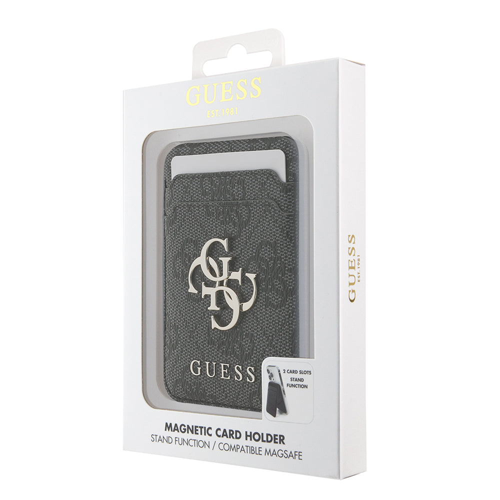 Guess Standlı Magnetik Kartlık PU Deri 4G Desenli Büyük Metal 4G ve Yazı Logolu Siyah