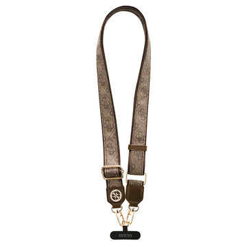 Guess Taşlı 4G Metal Logolu Çapraz Vücut Telefon Askı Kayışı 150cm Kahverengi