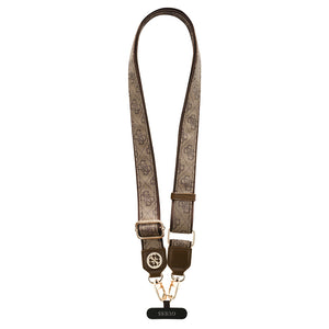 Guess Taşlı 4G Metal Logolu Çapraz Vücut Telefon Askı Kayışı 150cm Kahverengi