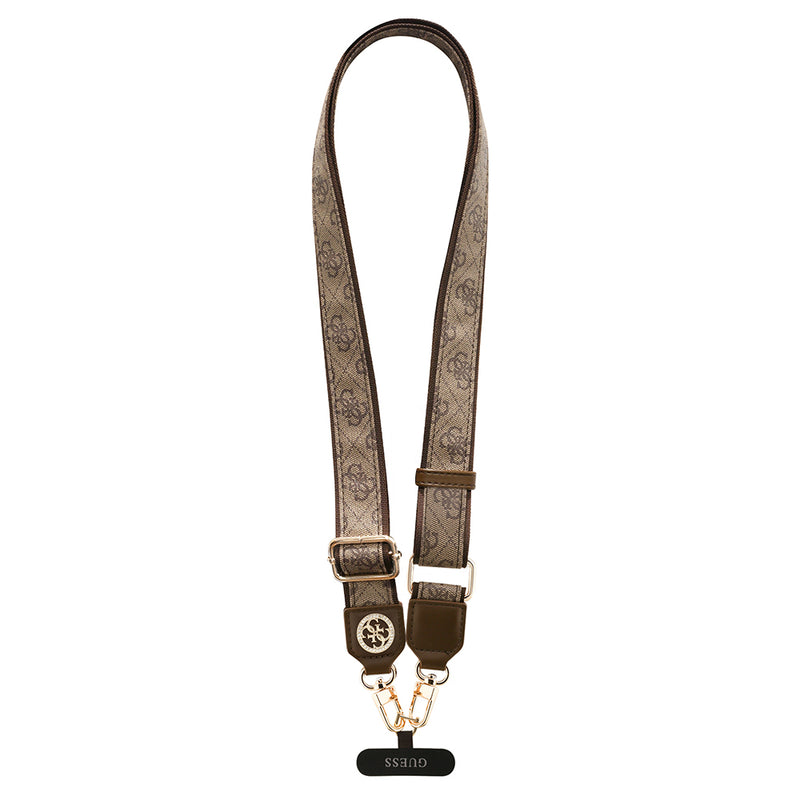 Guess Taşlı 4G Metal Logolu Çapraz Vücut Telefon Askı Kayışı 150cm Kahverengi