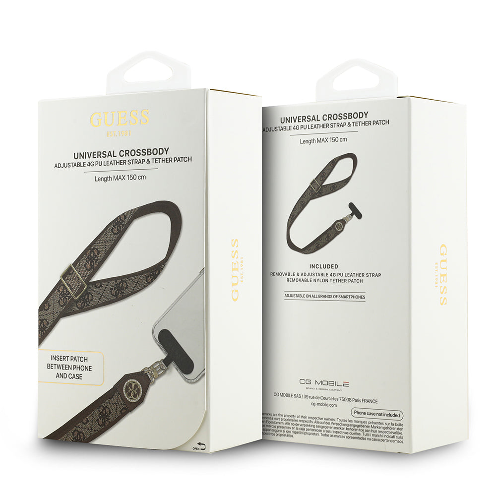 Guess Taşlı 4G Metal Logolu Çapraz Vücut Telefon Askı Kayışı 150cm Kahverengi