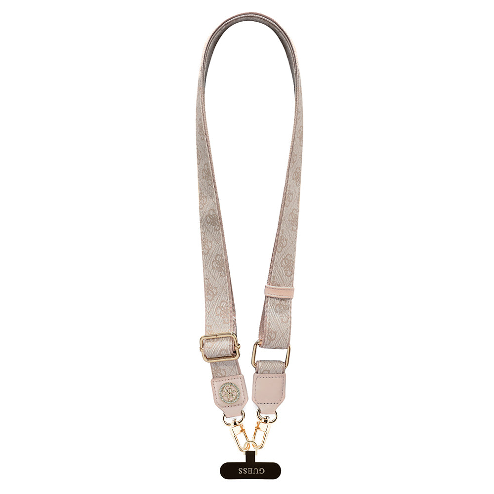 Guess Taşlı 4G Metal Logolu Çapraz Vücut Telefon Askı Kayışı 150cm Pembe