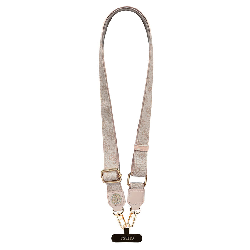 Guess Taşlı 4G Metal Logolu Çapraz Vücut Telefon Askı Kayışı 150cm Pembe