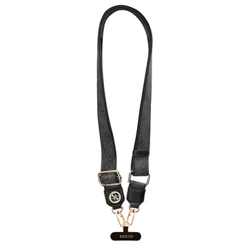 Guess Taşlı 4G Metal Logolu Çapraz Vücut Telefon Askı Kayışı 150cm Siyah