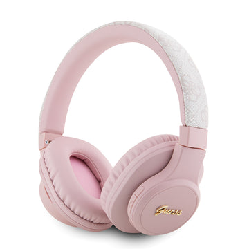 Guess Tone On Tone Kulak Üstü Bluetooth Kulaklık PU 4G Desenli Metal Yazı Logolu Pembe