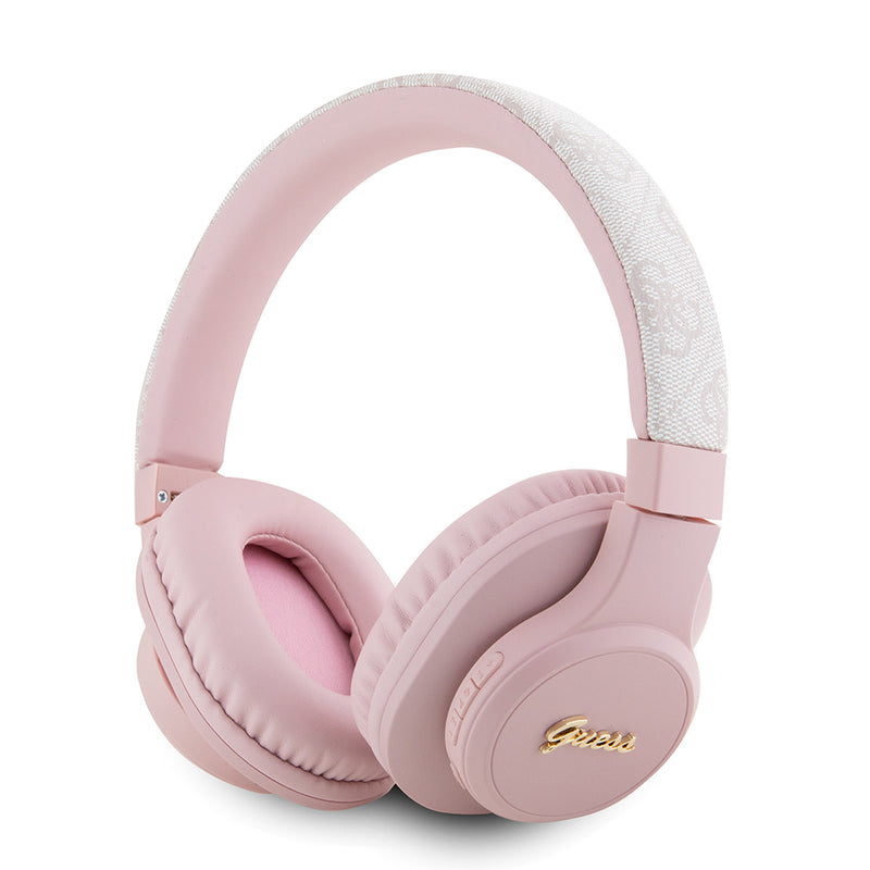 Guess Tone On Tone Kulak Üstü Bluetooth Kulaklık PU 4G Desenli Metal Yazı Logolu Pembe