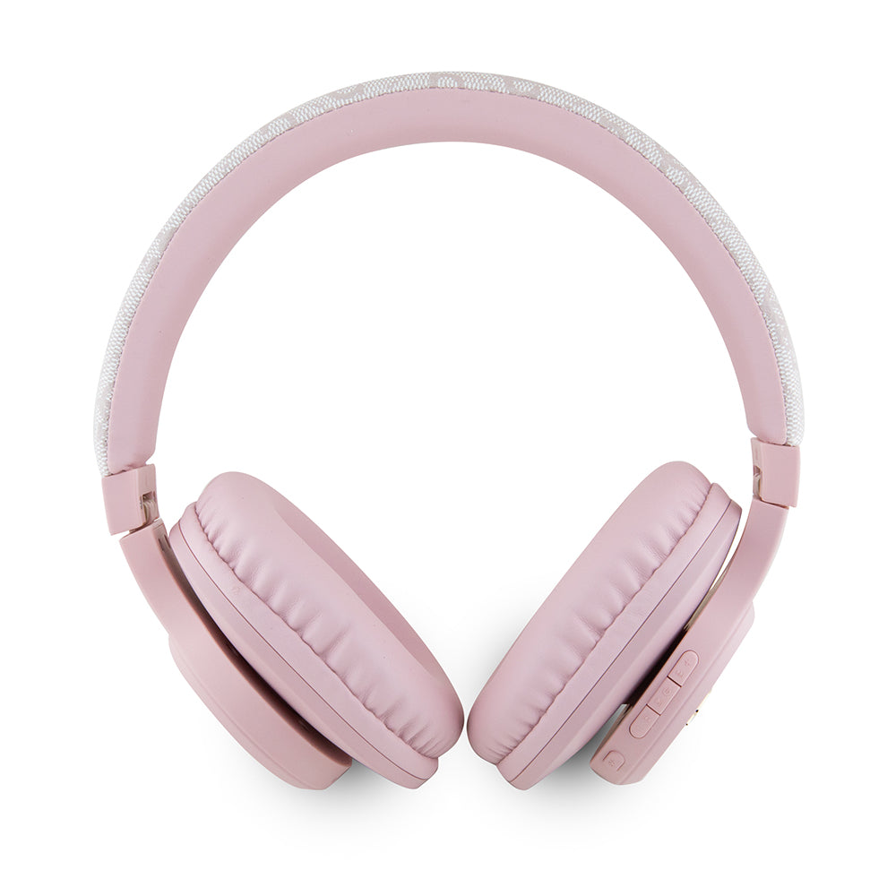 Guess Tone On Tone Kulak Üstü Bluetooth Kulaklık PU 4G Desenli Metal Yazı Logolu Pembe