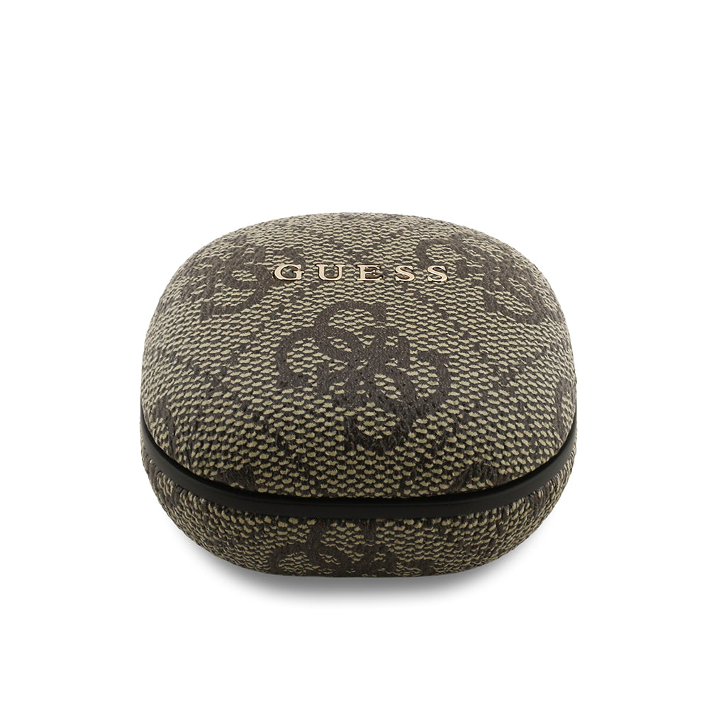 Guess TWS Kulak İçi Bluetooth Kulaklık 4G Desenli Klasik Metal Yazı Logolu Kahverengi