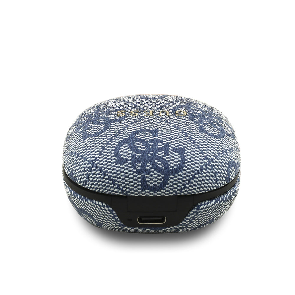 Guess TWS Kulak İçi Bluetooth Kulaklık 4G Desenli Klasik Metal Yazı Logolu Mavi